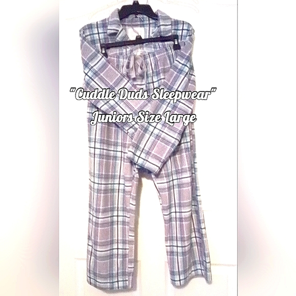 Juniors Large Cuddle Duds Purple, Blue, White & Black Plaid Pajamas, super soft! - Picture 1 of 4